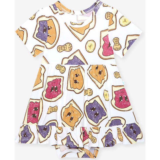 Peanut Butter Jelly Time Ruffled Twirl Bodysuit Dress White
