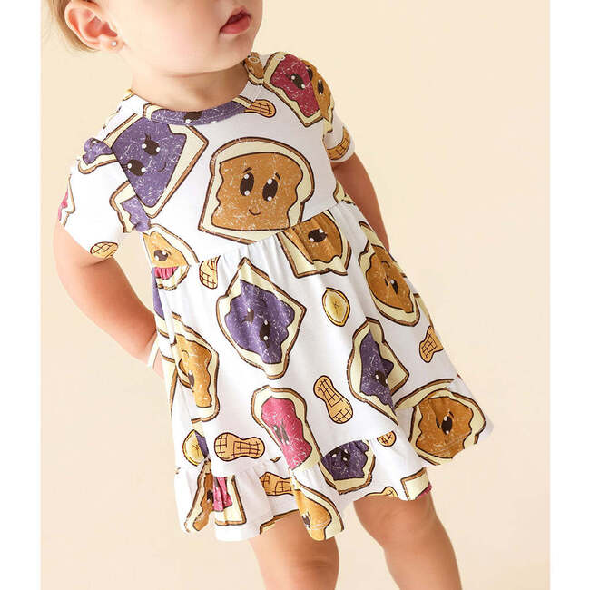 Peanut Butter Jelly Time Ruffled Twirl Bodysuit Dress White