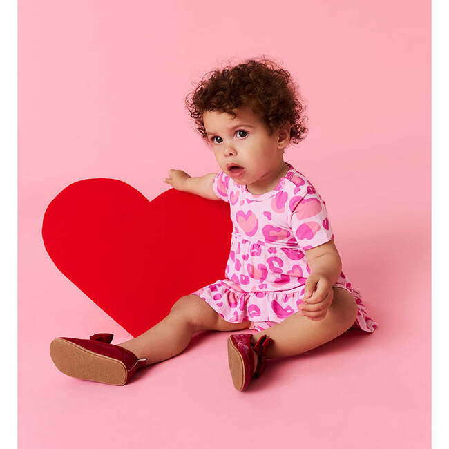 Love Leopard Ruffled Twirl Bodysuit Dress Pink