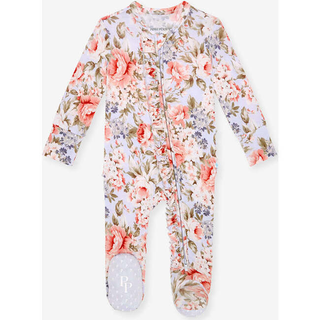 Aviva Footie Ruffled Zippered One Piece Blue
