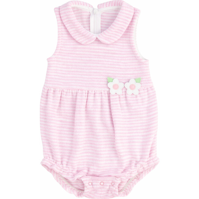 Stripe Terry Romper W/Flowers