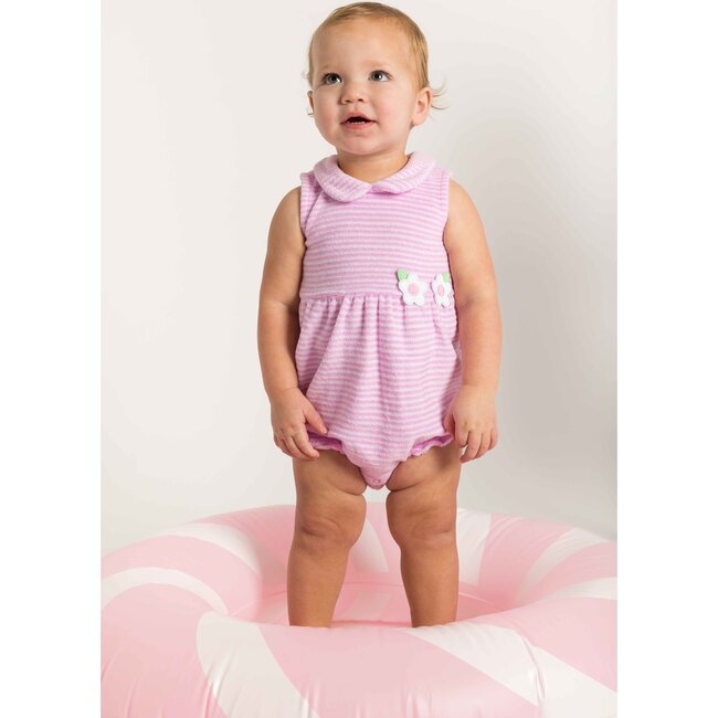 Stripe Terry Romper W/Flowers