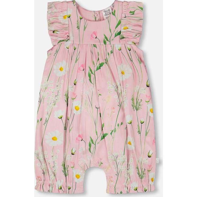 Viscose Romper, Pink Printed Flowers