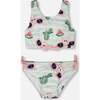 Two-Piece Swimsuit, Blue Flamingo And Cactus Print - Two Pieces - 1 - thumbnail