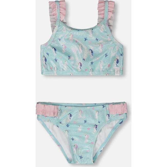 Two-Piece Swimsuit, Blue Seahorse Print