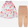 Two-Piece Mid-Season Outerwear Set, White Heart Print - Raincoats - 1 - thumbnail