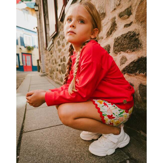 Viscose Shorts, White Printed Daffodils