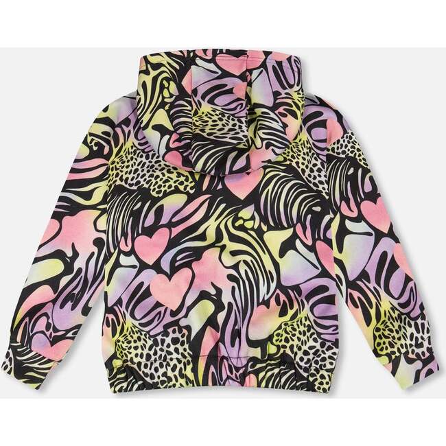 Zip Front French Terry Hoodie, Black With Multicolored Print - Sweatshirts - 3