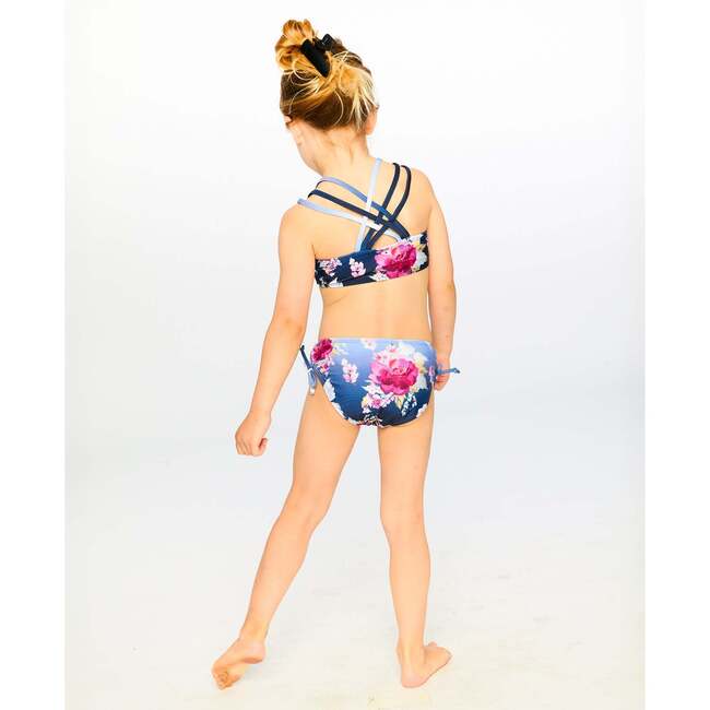 Two-Piece Swimsuit, Blue With Roses Print - Two Pieces - 3