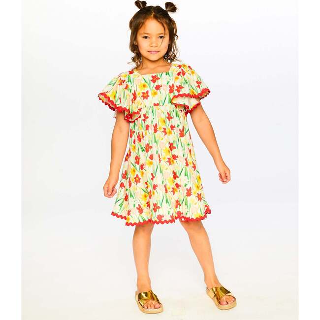 Viscose Dress, White Printed Daffodils - Dresses - 3