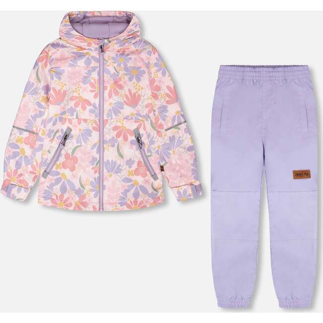 Two-Piece Mid-Season Outerwear Set, Pink Flower Print
