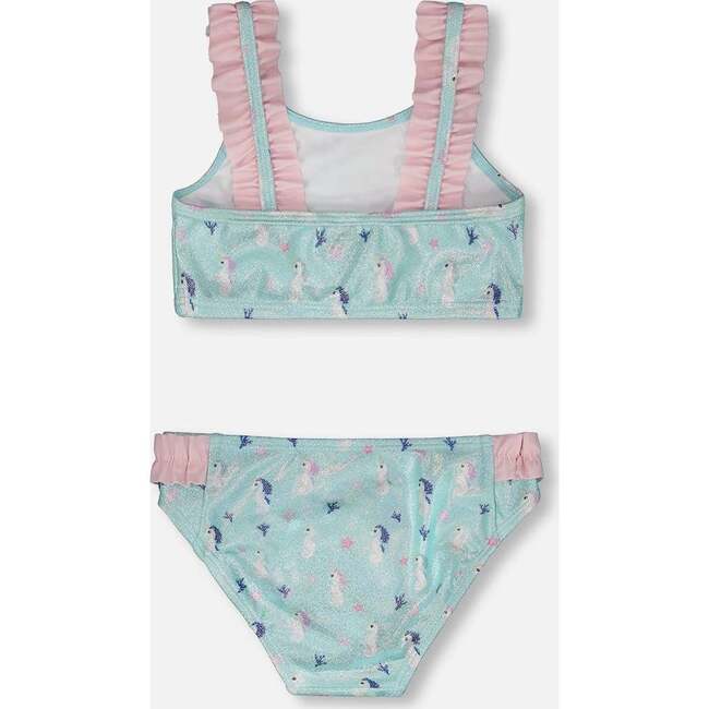 Two-Piece Swimsuit, Blue Seahorse Print - Two Pieces - 3
