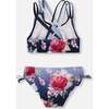 Two-Piece Swimsuit, Blue With Roses Print - Two Pieces - 4
