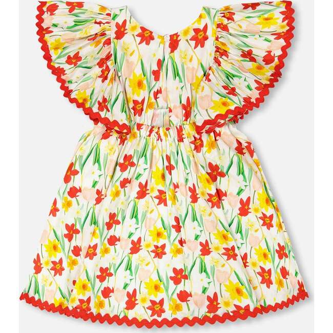 Viscose Dress, White Printed Daffodils - Dresses - 4