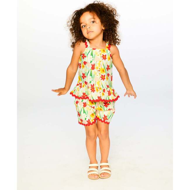 Viscose Shorts, White Printed Daffodils - Shorts - 3