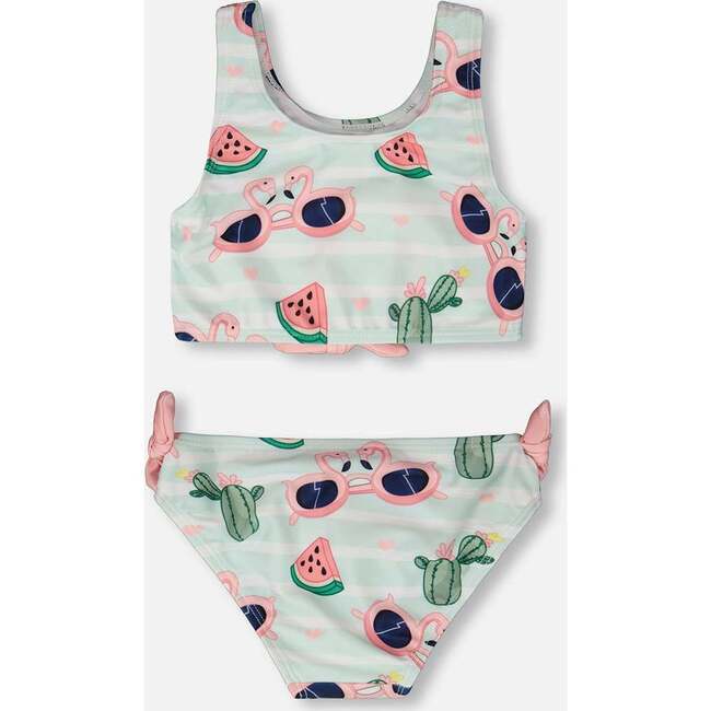 Two-Piece Swimsuit, Blue Flamingo And Cactus Print - Two Pieces - 4