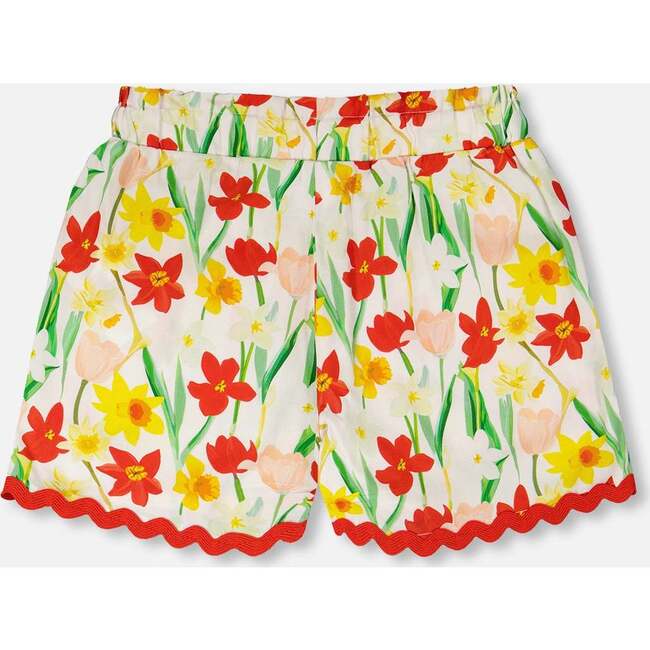 Viscose Shorts, White Printed Daffodils - Shorts - 4