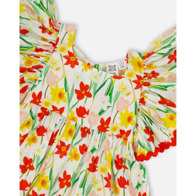 Viscose Dress, White Printed Daffodils - Dresses - 5