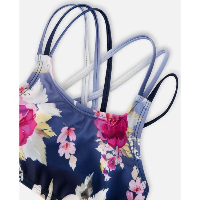 Two-Piece Swimsuit, Blue With Roses Print - Two Pieces - 5