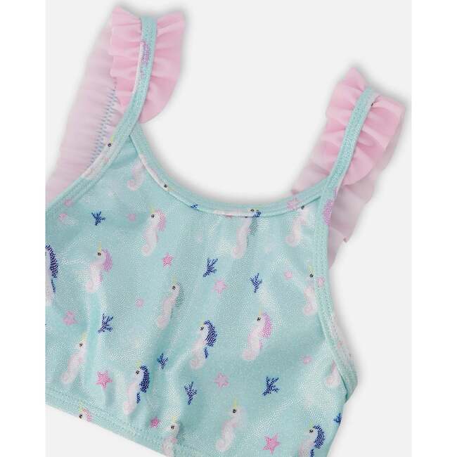 Two-Piece Swimsuit, Blue Seahorse Print - Two Pieces - 4