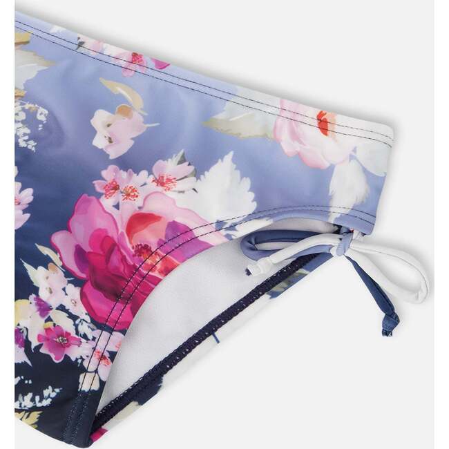 Two-Piece Swimsuit, Blue With Roses Print - Two Pieces - 6