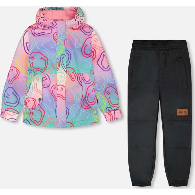 Two-Piece Mid-Season Outerwear Set, Multicolored Printed Smileys