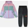 Two-Piece Mid-Season Outerwear Set, Mauve Colorblock - Raincoats - 1 - thumbnail