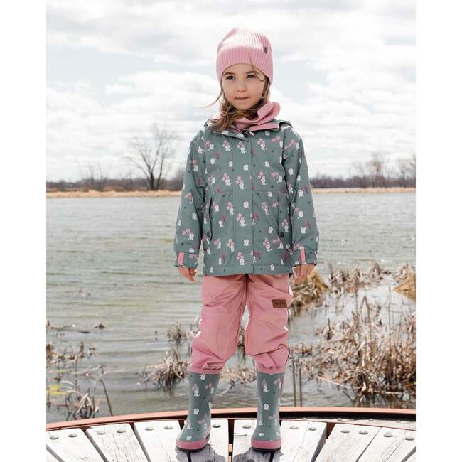 Two-Piece Mid-Season Outerwear Set, Green Printed Cats