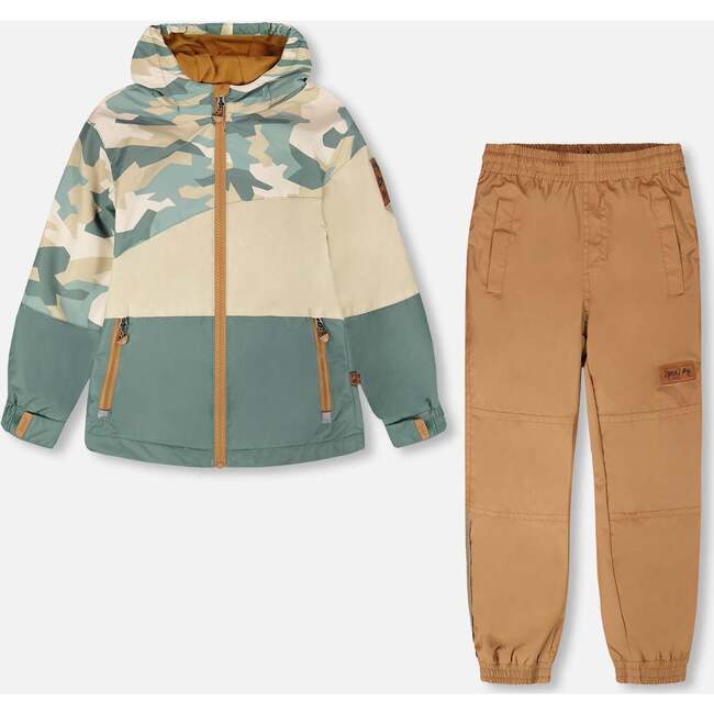Two-Piece Mid-Season Outerwear Set, Green Camouflage Print