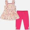 Tunic And Organic Cotton Capri Set, Off White Printed Flowers & Pink - Mixed Apparel Set - 1 - thumbnail