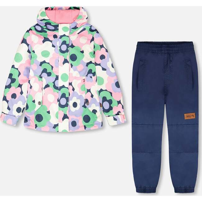 Two-Piece Mid-Season Outerwear Set, Black Floral Print