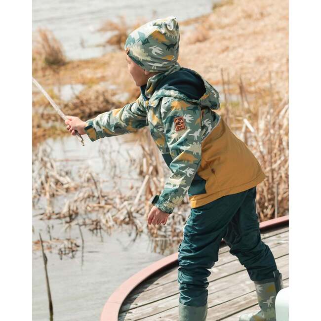 Two-Piece Mid-Season Outerwear Set, Green Dinosaur Print