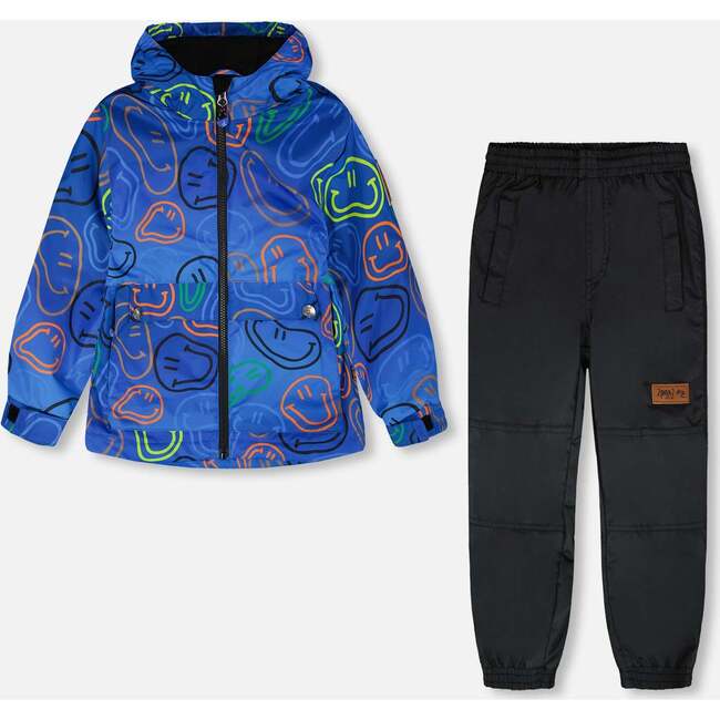 Two-Piece Mid-Season Outerwear Set, Blue Printed Smileys