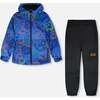 Two-Piece Mid-Season Outerwear Set, Blue Printed Smileys - Raincoats - 1 - thumbnail