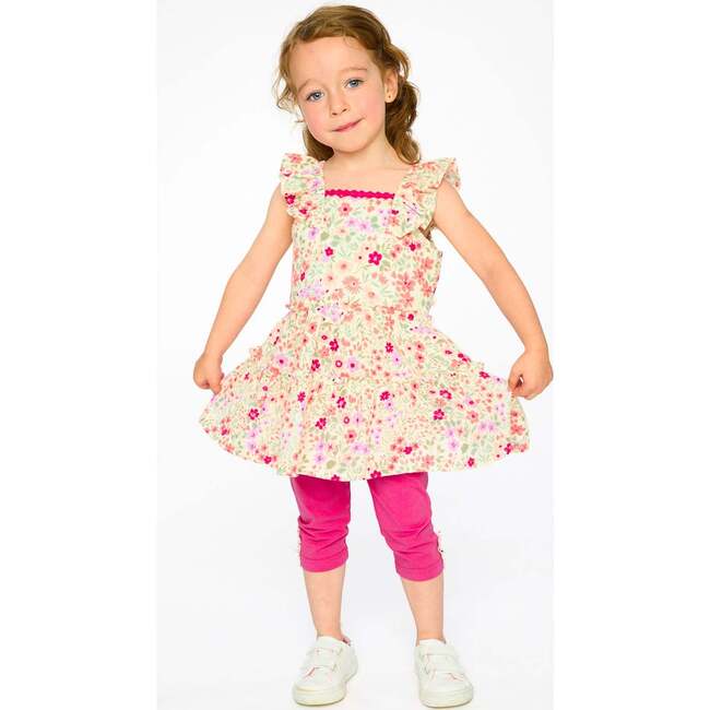 Tunic And Organic Cotton Capri Set, Off White Printed Flowers & Pink