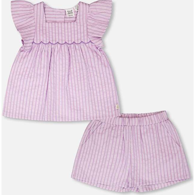 Top And Short Set, Lavender Stripes