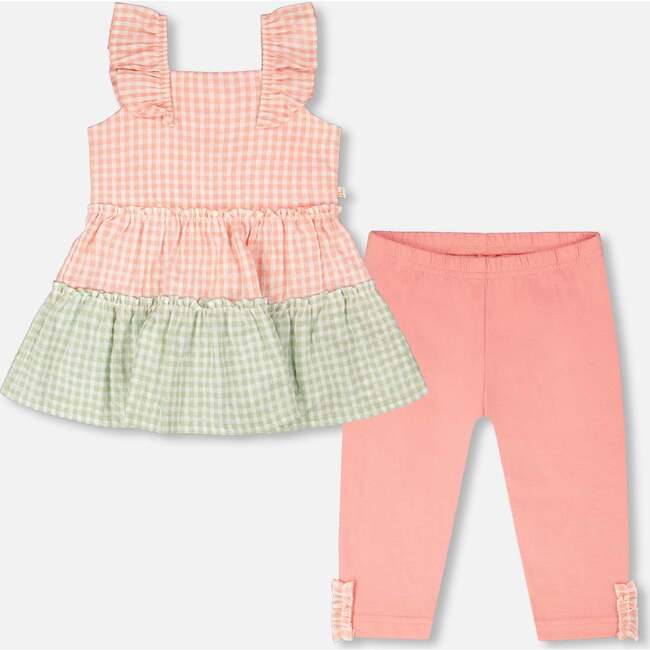 Tunic And Organic Cotton Capri Set, Coral Gingham & Coral