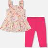 Tunic And Organic Cotton Capri Set, Off White Printed Flowers & Pink - Mixed Apparel Set - 3 - thumbnail