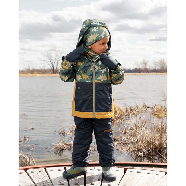Two-Piece Mid-Season Outerwear Set, Green Dinosaur Print - Raincoats - 3