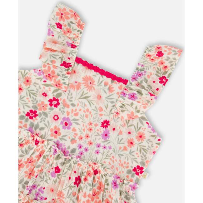 Tunic And Organic Cotton Capri Set, Off White Printed Flowers & Pink - Mixed Apparel Set - 4