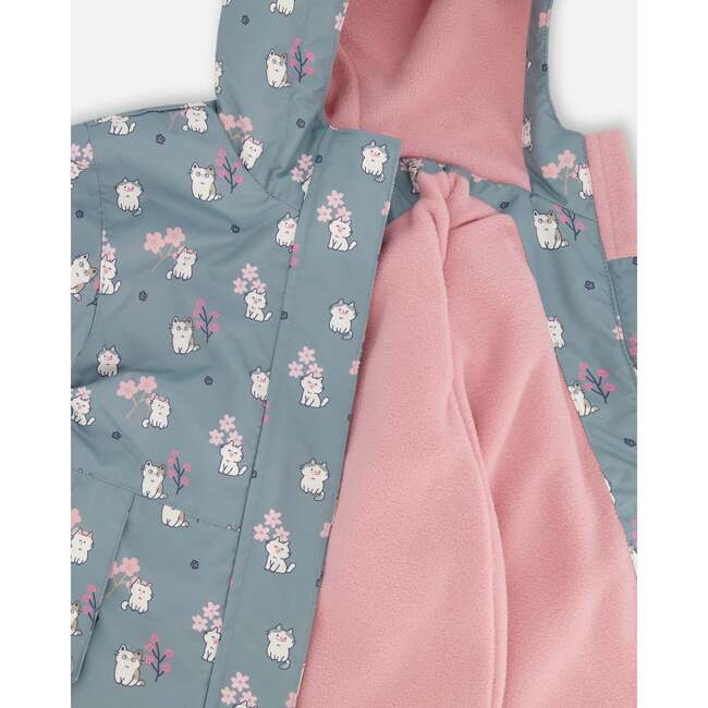 Two-Piece Mid-Season Outerwear Set, Green Printed Cats - Raincoats - 7