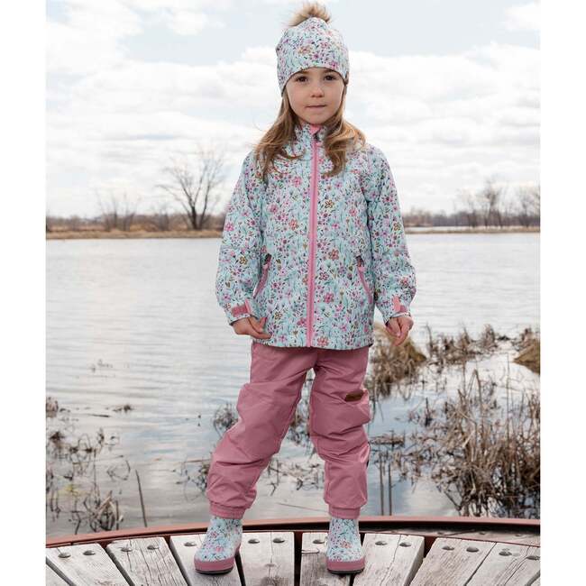 Two-Piece Mid-Season Outerwear Set, Blue Mini Flower Print - Raincoats - 3