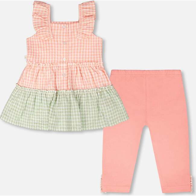 Tunic And Organic Cotton Capri Set, Coral Gingham & Coral - Mixed Apparel Set - 4