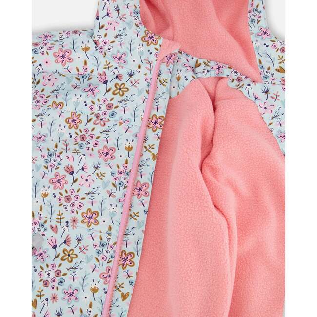 Two-Piece Mid-Season Outerwear Set, Blue Mini Flower Print - Raincoats - 8