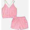 Terry Cloth Top And Short Set, White With Pink Print - Mixed Apparel Set - 1 - thumbnail