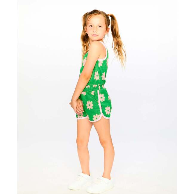 Terry Cloth Sleeveless Jumpsuit, Green Floral Print