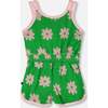 Terry Cloth Sleeveless Jumpsuit, Green Floral Print - Rompers - 3