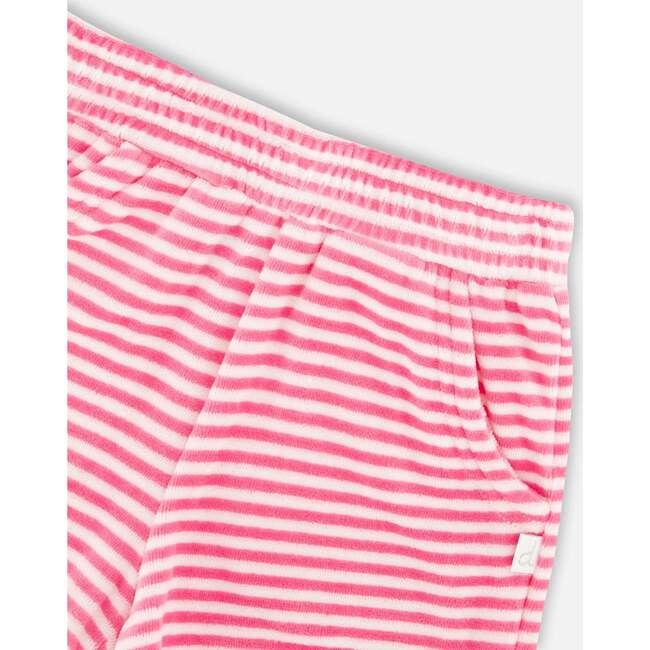 Terry Cloth Top And Short Set, White With Pink Print - Mixed Apparel Set - 4