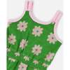 Terry Cloth Sleeveless Jumpsuit, Green Floral Print - Rompers - 4