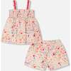 Tank Top With Smocking And Shorts Set In Muslin, Off White Printed Flowers - Mixed Apparel Set - 3 - thumbnail
